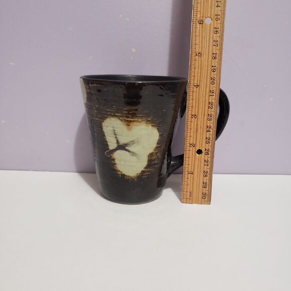 Stonewear Dark Brown  Green Leaf Cottonball 4" Coffee Mug Cup - Picture 2 of 7